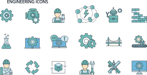Engineering icons set vector design for it mechanical and chemical industry