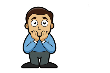 Worried Man Cartoon: Anxious cartoon man with worried expression, hands covering his mouth.  