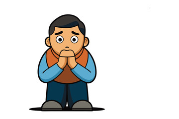 Fearful Illustration: An illustration of a man shows worry and fear, with clasped hands. A depiction of vulnerability. 