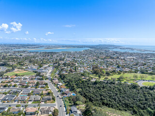 Aerial view of residential urban sprawl in San Diego, South California, USA