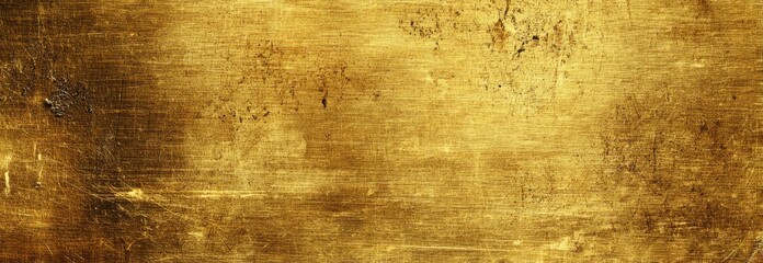 Ultra quality image of flat, golden metal texture background with a shiny, golden surface that has scratches and stains.