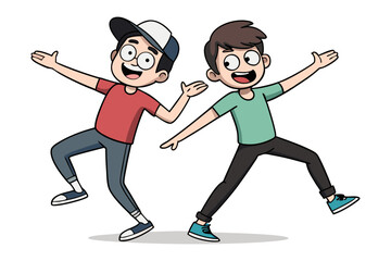 Dynamic Duo's Delight: A vivid illustration captures two young boys in a spirited dance, radiating the exuberance of friendship, joy, and carefree movement.