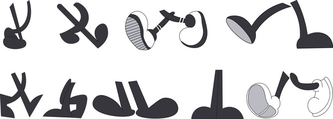Retro Cartoon Character Legs with Red Sneakers in Dynamic Poses – Vector Hand Drawn Collection Set.