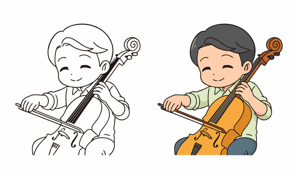 cello music player coloring page for kids