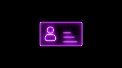 Neon Identification card outline icon on black background. glowing national id card illustration. Address Card neon sign.