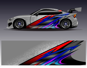 Car wrap design vector. Graphic abstract stripe racing background designs for vehicle, rally, race, adventure and car racing livery