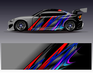 Car wrap design vector. Graphic abstract stripe racing background designs for vehicle, rally, race, adventure and car racing livery