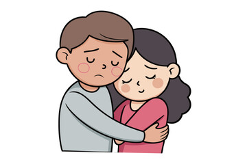 Empathy Embrace: A poignant cartoon image depicts a comforting embrace between a couple, filled with empathy and warmth.