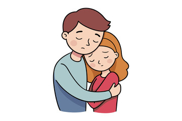 Compassionate Embrace: A tender illustration of two figures, a man and a woman, locked in a comforting embrace, depicting solace, compassion, and emotional support. 