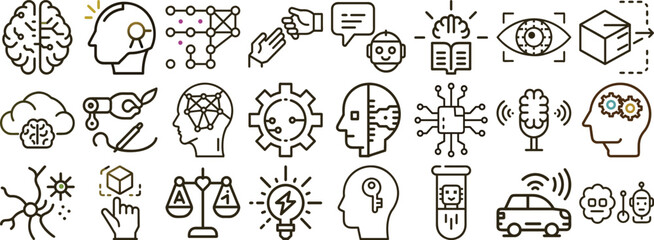 Collection of Artificial Intelligence and Technology Icons, Symbols, and Concepts