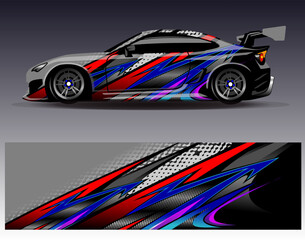 Car wrap design vector. Graphic abstract stripe racing background designs for vehicle, rally, race, adventure and car racing livery