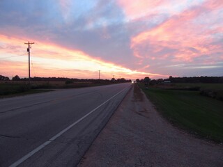 magnificent sunset over the rural road