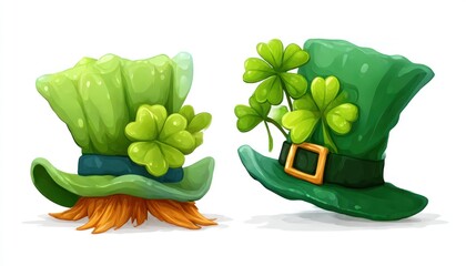 Cartoon leprechaun hats with shamrocks