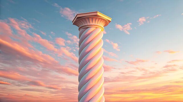 Solomonic Column against a Pastel Sunset Sky