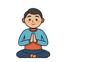 Man in Meditation: A serene man sits cross-legged in a meditative posture, hands pressed together in prayer, radiating peace and tranquility