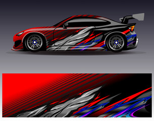 Car wrap design vector. Graphic abstract stripe racing background designs for vehicle, rally, race, adventure and car racing livery