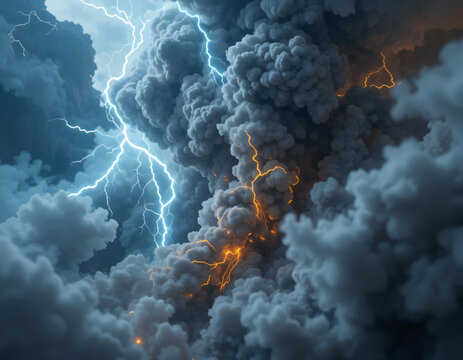 Lightning in Ash Cloud – Ultra-Realistic Close-Up Scene in 8K
