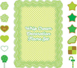 Whip Cream Decoration Flame Set, valentine's day, Japanese green tea color / 和風な抹茶カラーのバレンタインカードのイラストセット