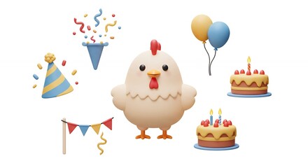 Fototapeta premium Cartoon chicken party illustration set