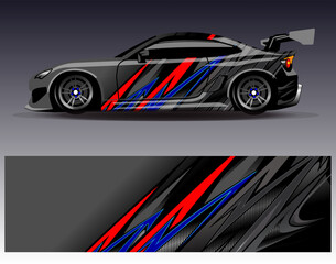 Car wrap design vector. Graphic abstract stripe racing background designs for vehicle, rally, race, adventure and car racing livery