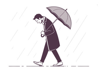 Solitary Stroll in the Downpour: A solitary individual walks alone in the rain holding umbrella expressing a sense of introspection or melancholy in the face of the inclement weather.