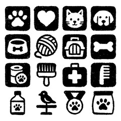 Hand Drawn Pet Care Icons Chalk Style Animal and Accessory Vector Set