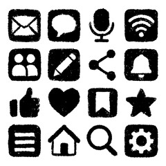 Hand Drawn Chalk Communication and Social Media Icon Set