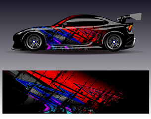 Car wrap design vector. Graphic abstract stripe racing background designs for vehicle, rally, race, adventure and car racing livery