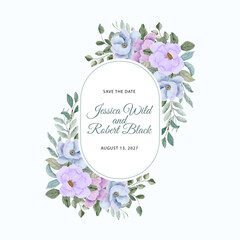 purple blue floral watercolor round frame