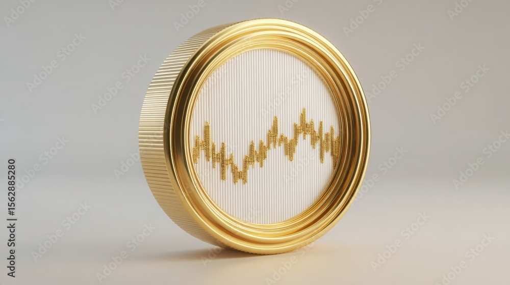 Poster gold coin with intriguing sound wave pattern representing ai-powered forecasting for advanced gold p