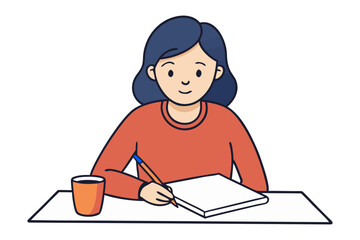 Woman Jotting Ideas: A young woman, deeply engrossed in thought, meticulously writes in her notebook, a cup of coffee close by, signifying focus and introspection.