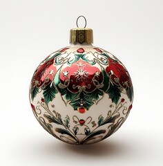 Ornate red green floral Christmas bauble ornament Christmas ornament festive
