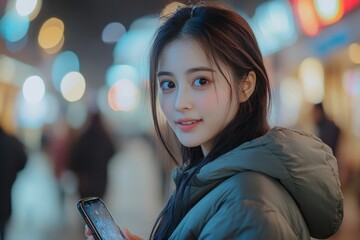 Young Asian woman recording an interview video via smartphone for her vlog, engaging with her audience, Generative AI