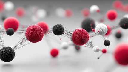 Molecular model featuring red and white spheres representing risk assessment in blockchain financial sentiment analysis