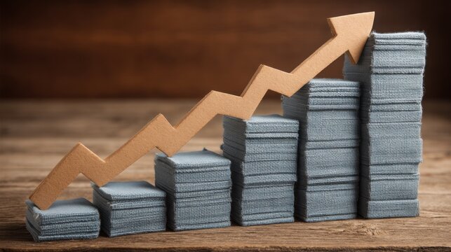 Stack of paper with a rising arrow signifying growth and positive trends in blockchain market sentiment dynamics - Powered by Adobe