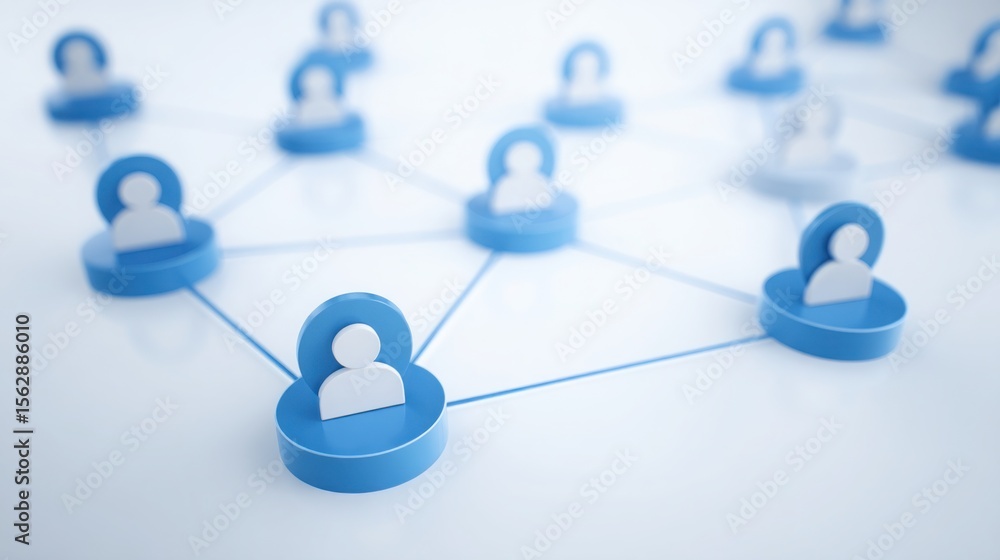 Poster diverse group of people collaborating and connected by a social network using technology for team ta