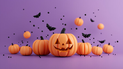 秋のハロウィンイメージのかぼちゃ(カボチャ)のかわいいジャックオランタン_3dのハロウィーンパンプキン