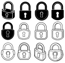 set of padlock silhouette vector illustration