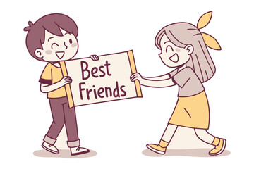 Best Friends Forever: Two happy children, a boy and a girl, joyfully hold up a sign reading 