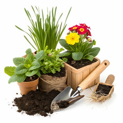 gardening tools and plants