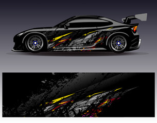 Car wrap design vector. Graphic abstract stripe racing background designs for vehicle, rally, race, adventure and car racing livery
