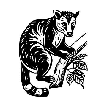 A vintage style illustration showing a tree kangaroo