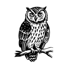 A vintage style illustration showing owl perch