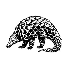 A vintage style illustration showing a pangolin
