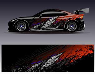 Car wrap design vector. Graphic abstract stripe racing background designs for vehicle, rally, race, adventure and car racing livery