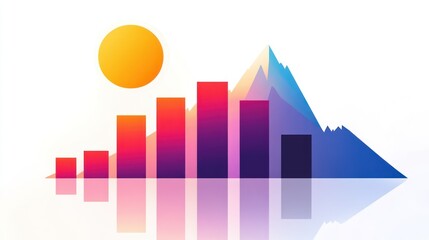 Fototapeta premium Abstract Mountainous Growth Chart: Sunlit Peaks and Rising Bars Reflecting Success and Challenges