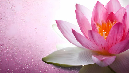 A serene pink lotus flower against a soft gradient background with water droplets.