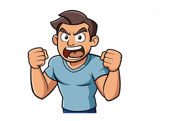 Angry Man Cartoon: A muscular cartoon man with a furious expression, clenched fists, and wide-open mouth, conveying intense anger or frustration.