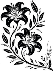 Elegant Black Floral Silhouette Tattoo Design with Blooming Flowers
