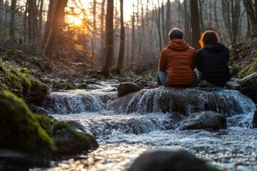 Romantic young couple  in nature, enjoying the beauty of the outdoors and their connection with one another, Generative AI